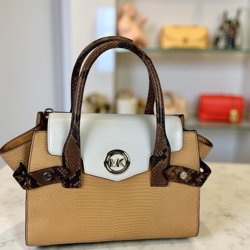 Michael Kors Carmen Yellow White brownβ Satchel Snakeskin Color Block Fall Bag